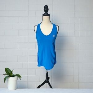 Adidas Womens Blue Running Racerback Tank Lightwieght Breathable Keyhole Back